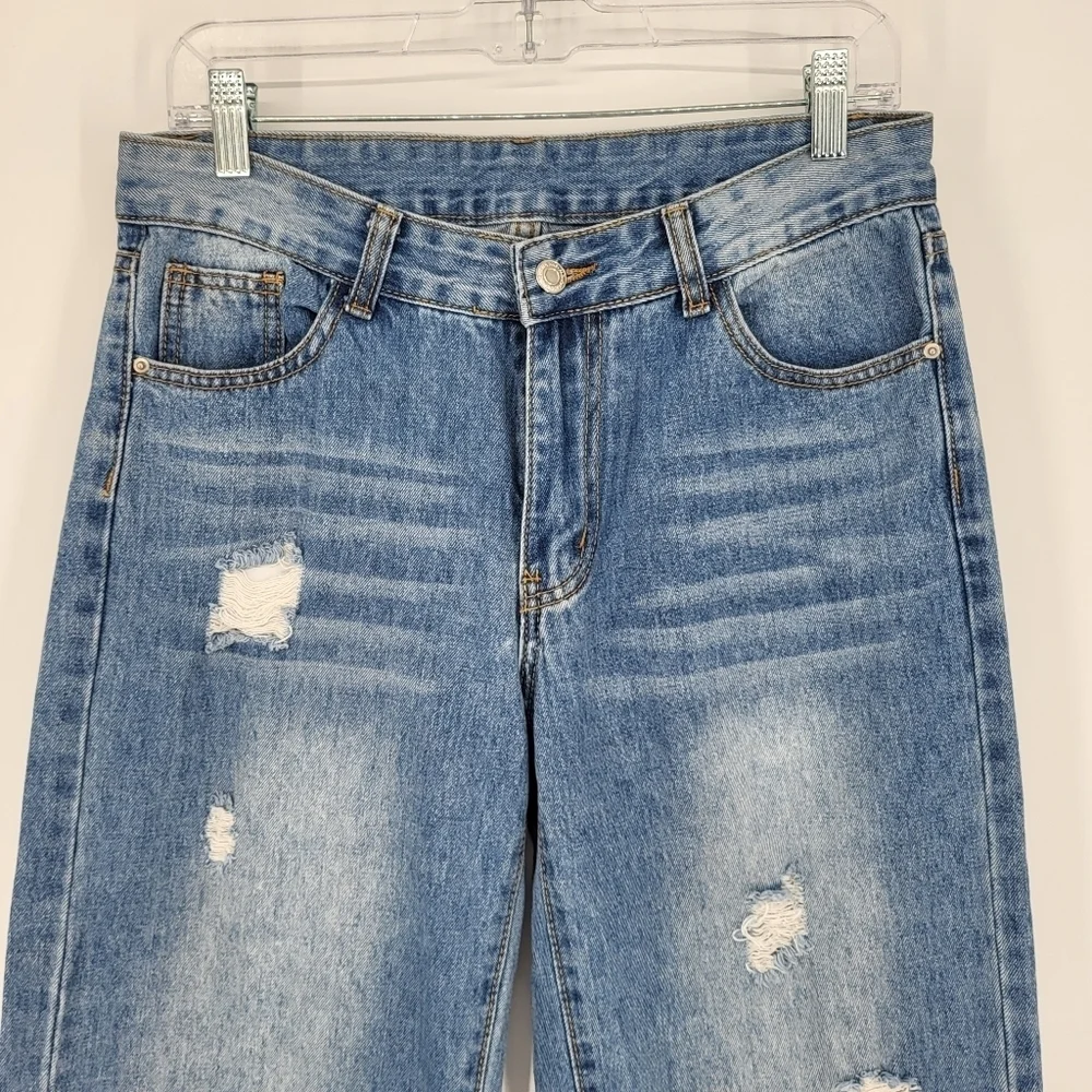 High Rise Wide Leg Jeans Distressed Denim Light Wash Shein Size 30 - Picture 8 of 8